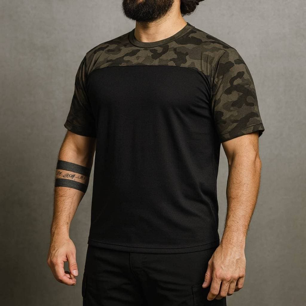 Camiseta Camuflada Tática Moderna Reforçada Resistente Operacional Durável Confortável Manga Curta