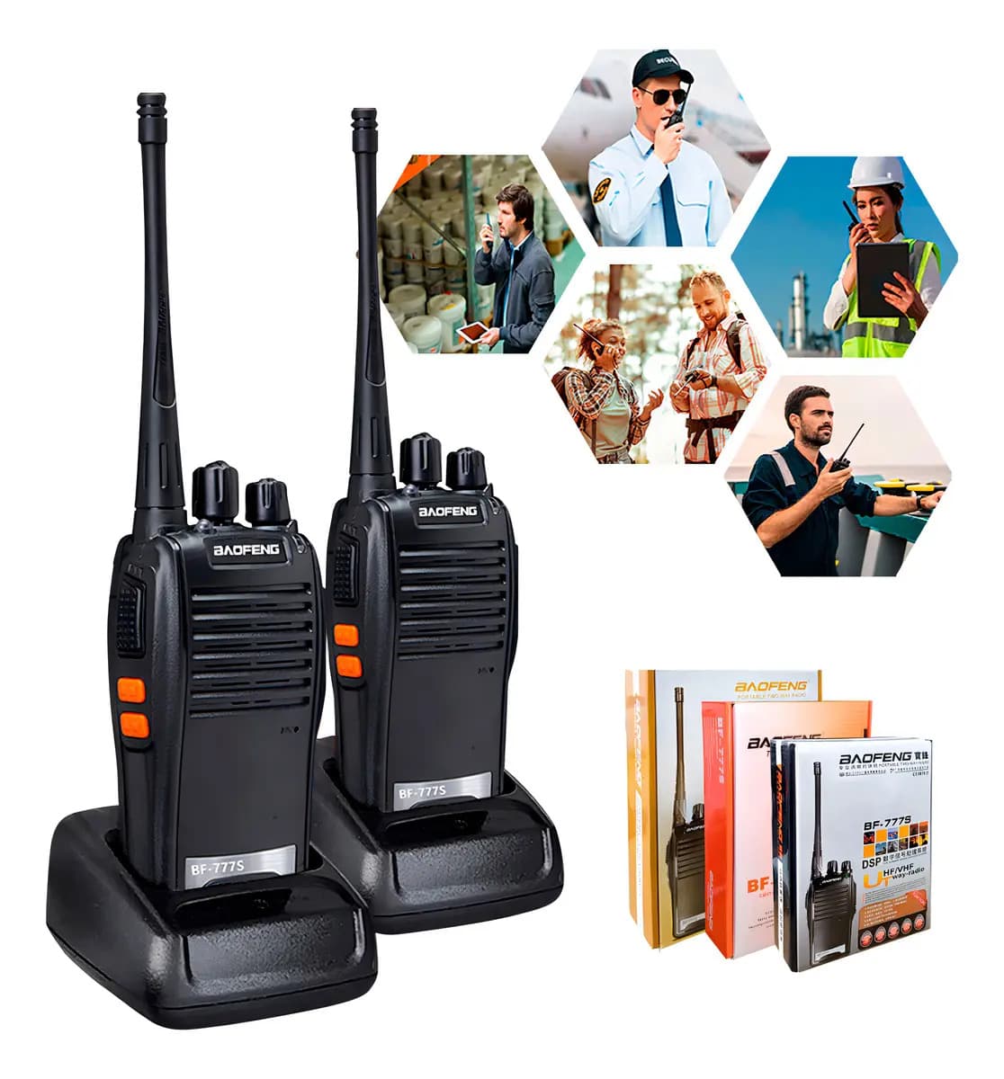 Kit 2 Radio Comuncador 16 Ch 12km Baofeng 777s Ht Cor Preto
