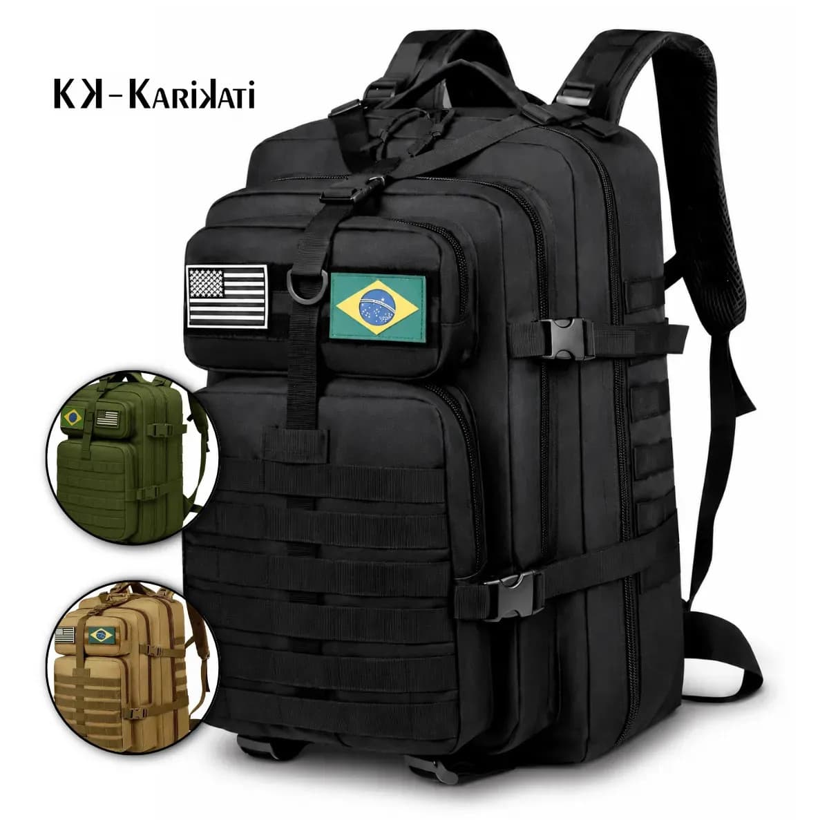 Mochila Tática Impermeável Militar 50 Lts (2 Patchs Brinde) Preto