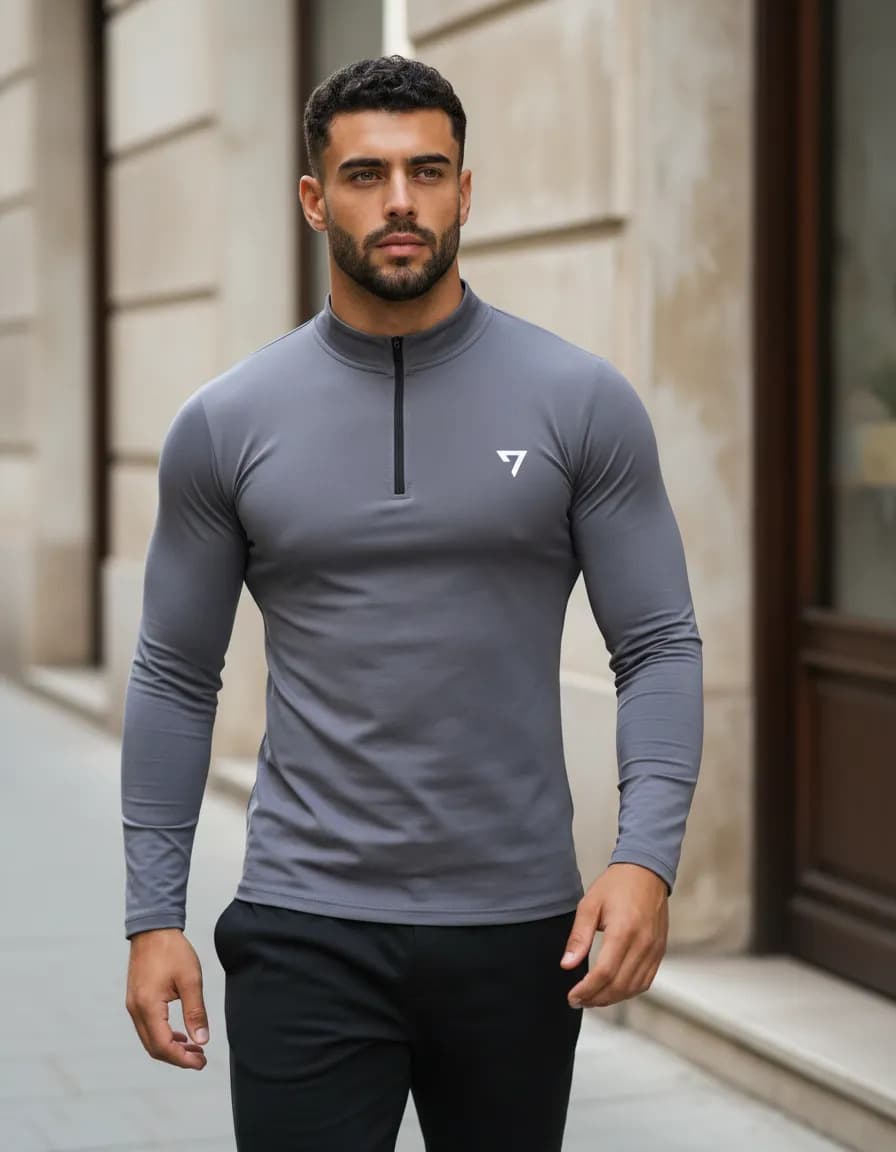 Camisa Térmica Masculina Segunda Pele Manga Longa Com Zíper