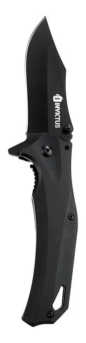 Canivete tático Spunk Invictus afiado com trava liner lock aço inoxidável All Black para EDC