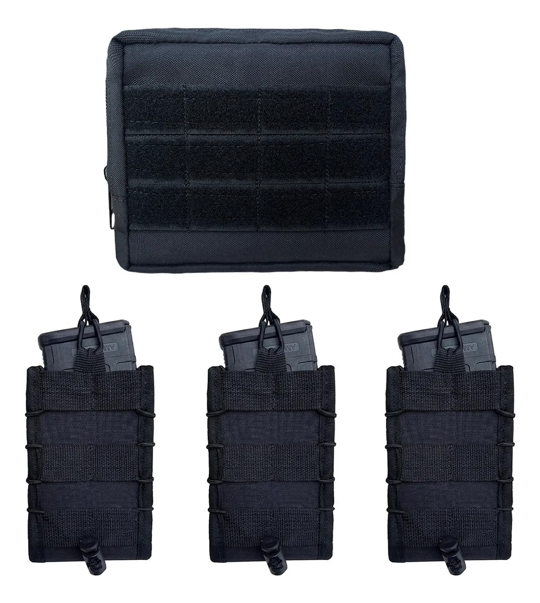 Kit Bolsa Tática +3 Porta Mag Fuzil Pvc Colete Molle Airsoft