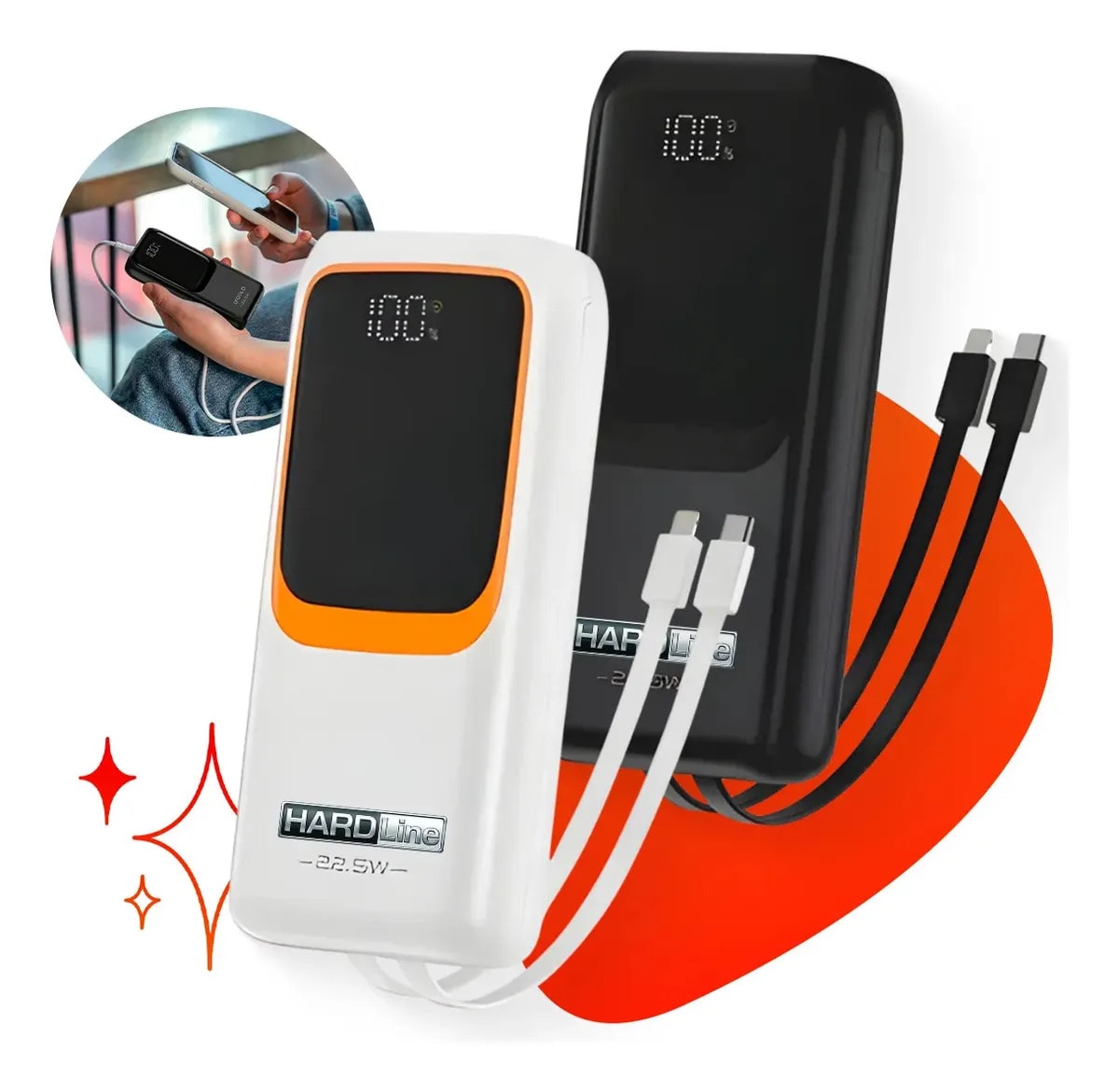 Power Bank Turbo Carregador Portátil 20000mah Turbo 22.5w Premium Universal Para Xiaomi Motorola LG Smartwatch Tablet Display Digital Viagens Festa Ios Hardline Preto Ou B
