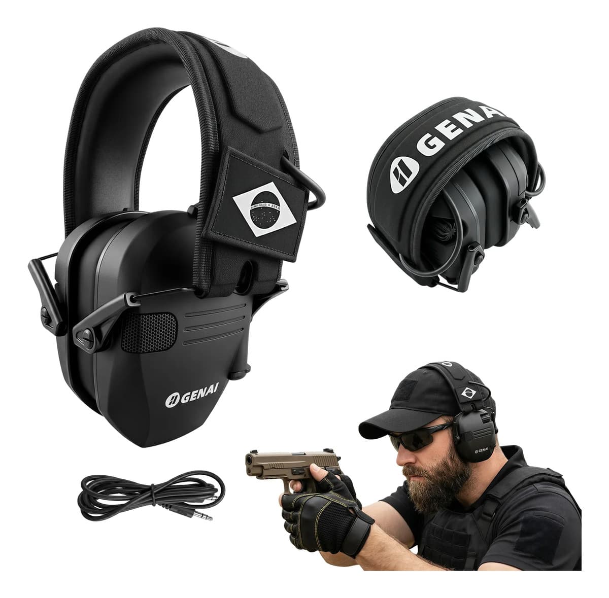 Protetor Auricular Eletrônico Tático Tiro E Caça Preto
