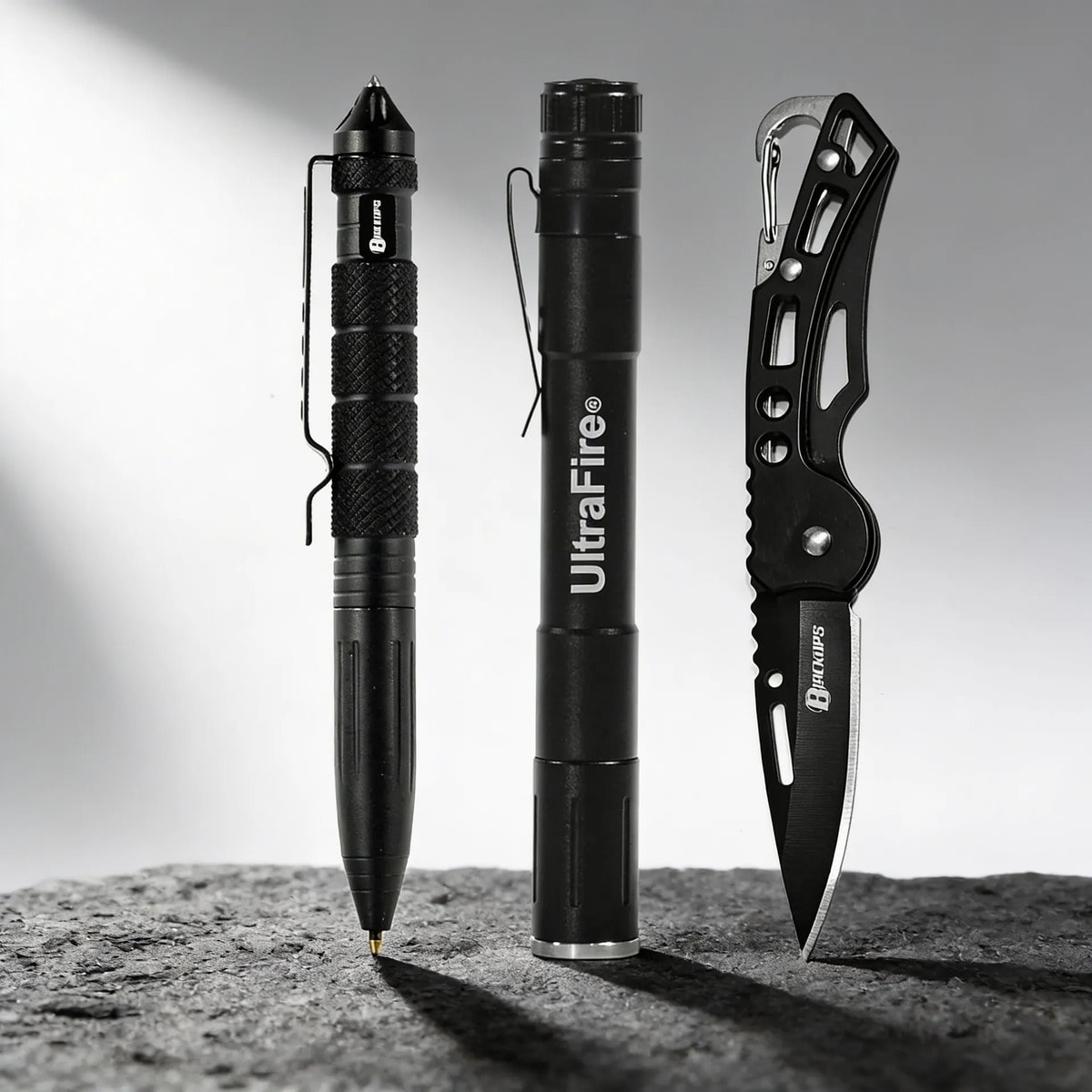 Mini Lanterna M8+ Caneta Tatico + Mini Faca Tático Edc